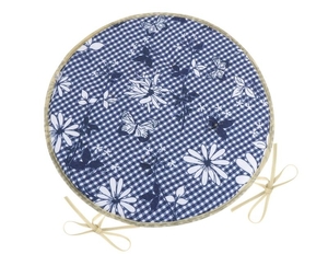 Bellatex Sedák DITA kulatý hladký průměr 40 cm Kostička s květem modrá