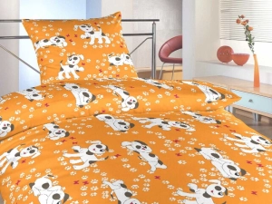 DADKA Povlečení krep do postýlky Pejci oranžoví 90x130, 45x60 cm