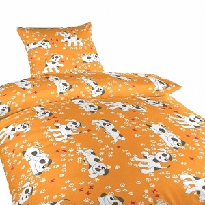 DADKA Povlečení krep do postýlky Pejci oranžoví 90x130, 45x60 cm