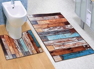 Bellatex koupelnové předložky 3D tisk sada dřevěná podlaha 60x100+60x50 cm  