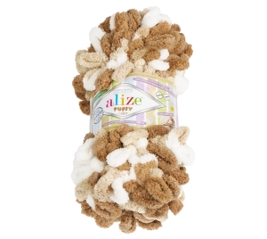 Bellatex Příze PUFFY color 100 g, 9 m Hnědá,Béžová
