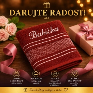 Bellatex Froté ručník mozaika se jménem BABIČKA 50x100 cm Babička Červená