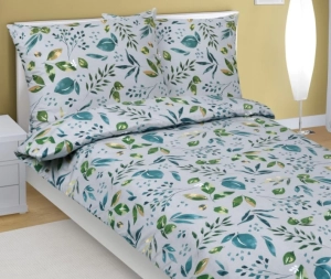 Bellatex Povlečení bavlněné Lupínek zelená, khaki, šedá 140x200, 70x90 cm