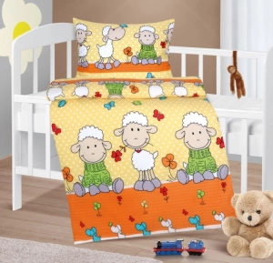 Bellatex Dětské povlečení krep Agáta 90x135 cm, 45x60 cm Ovečka Oranžová, Žlutá