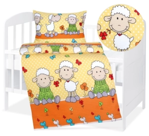 Bellatex Dětské povlečení krep Agáta 90x135 cm, 45x60 cm Ovečka Oranžová, Žlutá