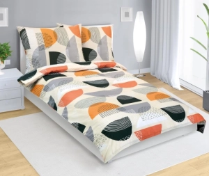 Bellatex Povlečení bavlněné 140x200, 70x90 cm Půlkruh oranžová, šedá