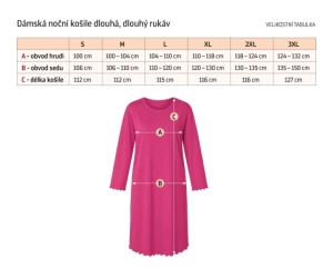 Bellatex Noční košile dlouhý rukáv XXL Noční košile s dlouhým rukávem Růžová,Černá