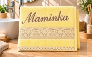 Bellatex Froté ručník orchidea s výšivkou MAMINKA 50x100 cm Maminka Žlutá