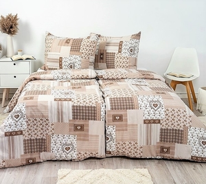 Stanex povlečení bavlna patchwork hnědý srdce 140x200+70x90 cm  