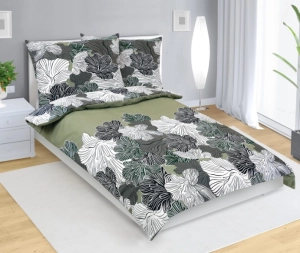 Bellatex Povlečení bavlněné 140x200, 70x90 cm Květ khaki zelená