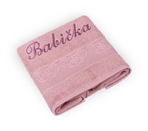 Bellatex Froté ručník orchidea s výšivkou BABIČKA 50x100 cm Babička Růžová