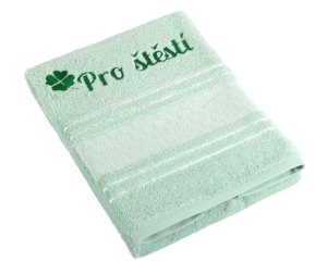 Bellatex Froté ručník mozaika s výšivkou Pro štěstí 50x100 cm Pro štěstí Zelená