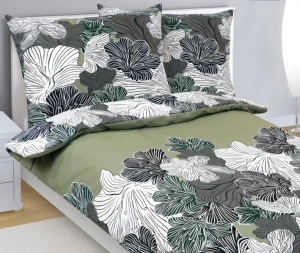 Bellatex Povlečení bavlněné 140x200, 70x90 cm Květ khaki zelená