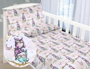 Bellatex Dětské povlečení bavlna Agáta 90x135, 45x60 cm Sovička na větvi
