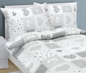 Bellatex Povlečení bavlněné Srdce patchwork Šedá,Bílá