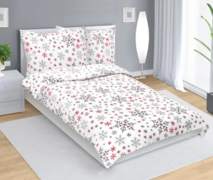 Bellatex Povlečení MIKROFLANEL 140x200, 70x90 cm Vločka Bílá,Šedá,Červená