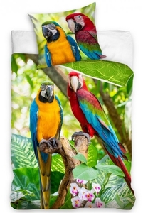 Carbotex dětské povlečení bavlna Barevní papoušci Ara 140x200+70x90 cm 