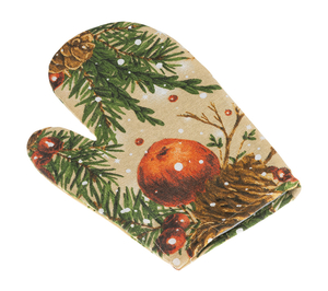 Bellatex Kuchyňská chňapka vánoční 28x18 cm Šišky a jablka vánoční oranžová, zelená