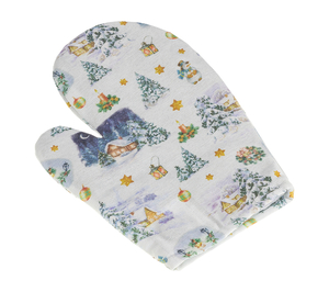 Bellatex Kuchyňská chňapka vánoční 28x18 cm Chaloupka zasněžená modrá, bílá