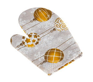 Bellatex Kuchyňská chňapka vánoční 28x18 cm Koule vánočnní zlatá, šedá