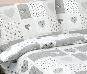 Bellatex Krepové povlečení 140x220 cm, 70x90 cm Srdce patchwork Šedá,Bílá