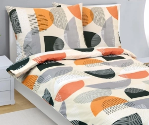 Bellatex Povlečení bavlněné 140x200, 70x90 cm Půlkruh oranžová, šedá