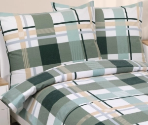 Bellatex Flanelové povlečení 140x220 cm, 70x90 cm Kostka Zelená,Bílá
