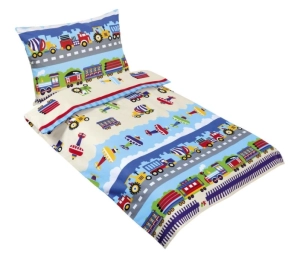Bellatex Dětské povlečení bavlna Agáta 90x135, 45x60 cm Letadlo a auto modrá