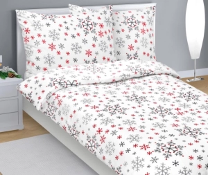 Bellatex Povlečení MIKROFLANEL 140x200, 70x90 cm Vločka Bílá,Šedá,Červená
