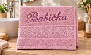 Bellatex Froté ručník orchidea s výšivkou BABIČKA 50x100 cm Babička Růžová