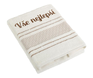 Bellatex Froté ručník mozaika s výšivkou Vše nejlepší Ručník 50x100 cm krémová