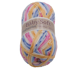 Příze BABY SOFT multicolor - 100g / 360 m - bílá, modrá, žlutá, růžová