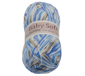 Příze BABY SOFT multicolor - 100g / 360 m - bílá, modrá, hnědá