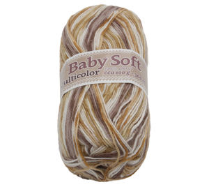 Příze BABY SOFT multicolor - 100g / 360 m - bílá, béžová, hnědá