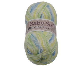 Příze BABY SOFT multicolor - 100g / 360 m - bílá, žlutá, modrá, zelená