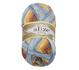 Bellatex Příze DIVA BATIK 100g / 350 m žlutá, oranžová, hnědá, modrá