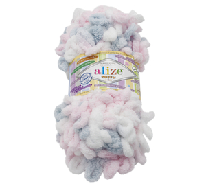 Bellatex Příze PUFFY color 100g / 9 m bílá, šedá, světlá růžová
