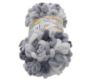 Bellatex Příze PUFFY color 100g / 9 m bílá, šedá