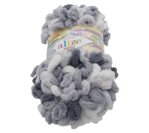 Bellatex Příze PUFFY color 100g / 9 m Bílá,Šedá