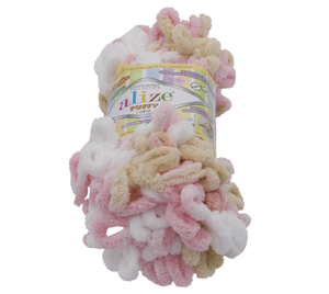 Bellatex Příze PUFFY color 100g / 9 m Bílá,Béžová,Růžová