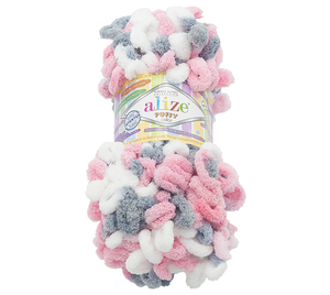 Příze PUFFY color - 100g / 9 m - bílá, šedá, růžová