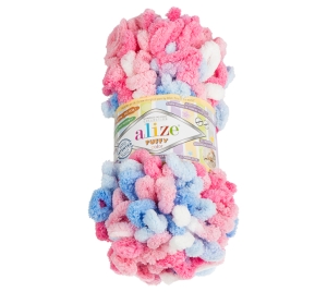 Bellatex Příze PUFFY color 100g / 9 m Bílá,Růžová,Modrá