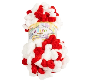 Bellatex Příze PUFFY color 100g / 9 m Bílá,Červená