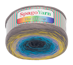 Příze SpagoYarn Rainbow - 250g / 1000 m - kávová, žlutá, fialová, tyrkys, šedá