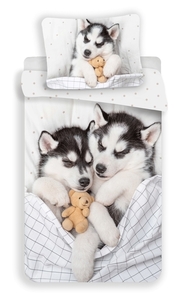 Jerry Fabrics povlečení bavlna fototisk Husky 140x200+70x90 cm  