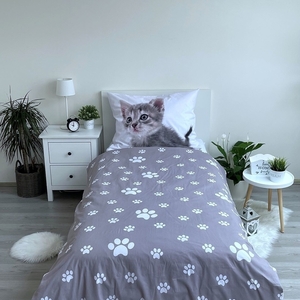 Jerry Fabrics povlečení bavlna fototisk Kitten grey 140x200+70x90 cm 