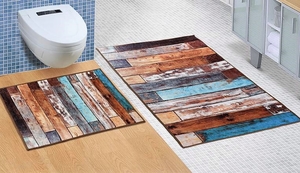 Bellatex koupelnové předložky 3D tisk bez výkroje dřevěná podlaha 60x100+60x50 cm 