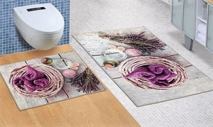 Bellatex koupelnové předložky 3D tisk sada bez výkroje levandule 60x100+60x50 cm 