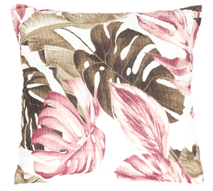 Povláček krepový - 40x40 cm - Monstera růžová, khaki