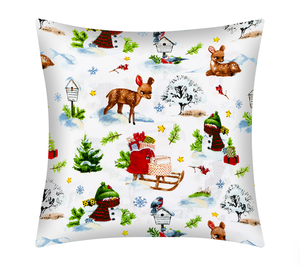 Bellatex Povláček bavlněný vánoce 40x40 cm Zvířátka v lese Bílá,Zelená,Červená